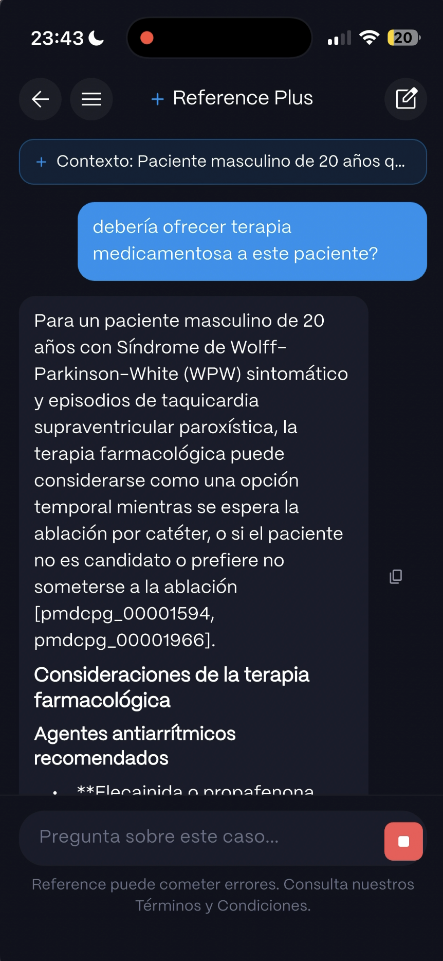 Respuesta clínica con referencias en Reference Plus